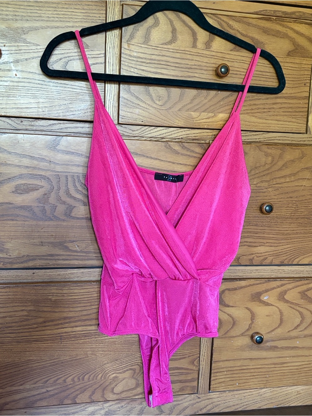 Sleeveless Surplice Velvet Bodysuit in Bright Pink